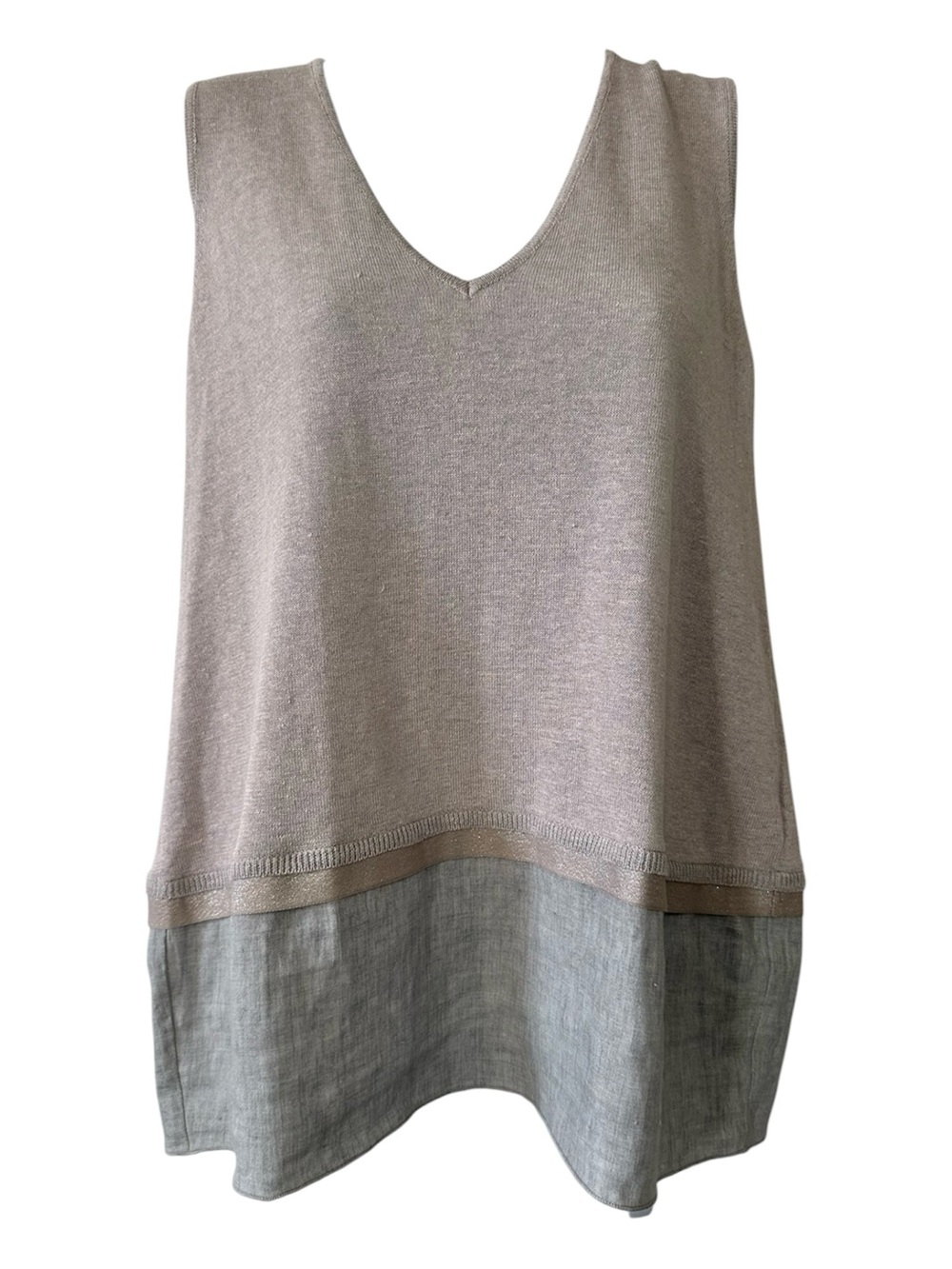 Fabiana Filippi Women’s Gray & Purple V-Neck Linen Blend Lagenlook Tank- Small